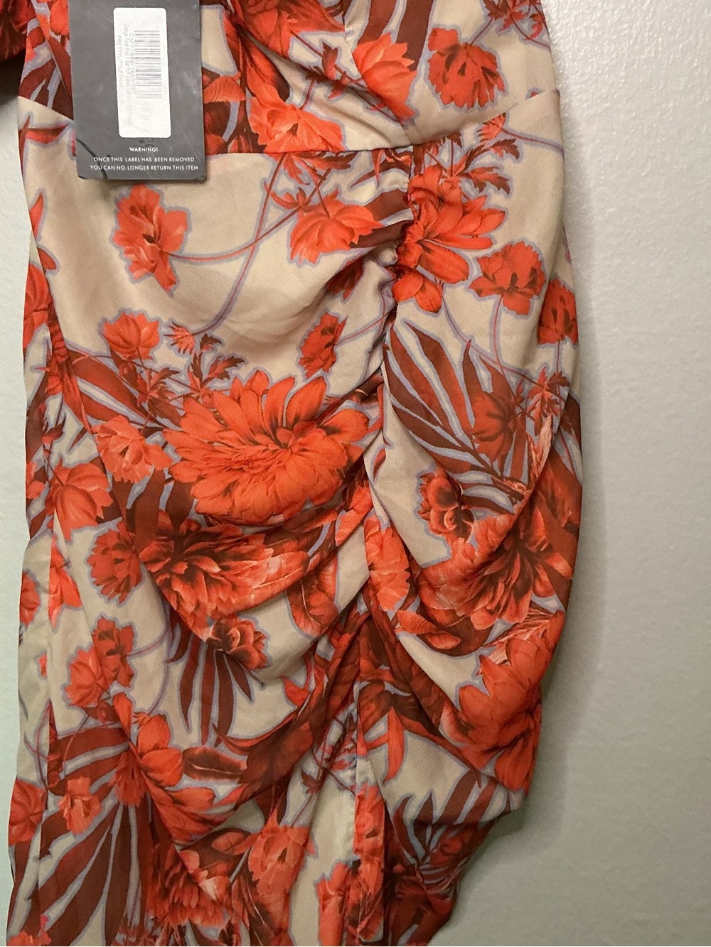PrettyLittleThing Coral Floral One-Shoulder Ruched Maxi Dress NWT Size 4 - Picture 8 of 10